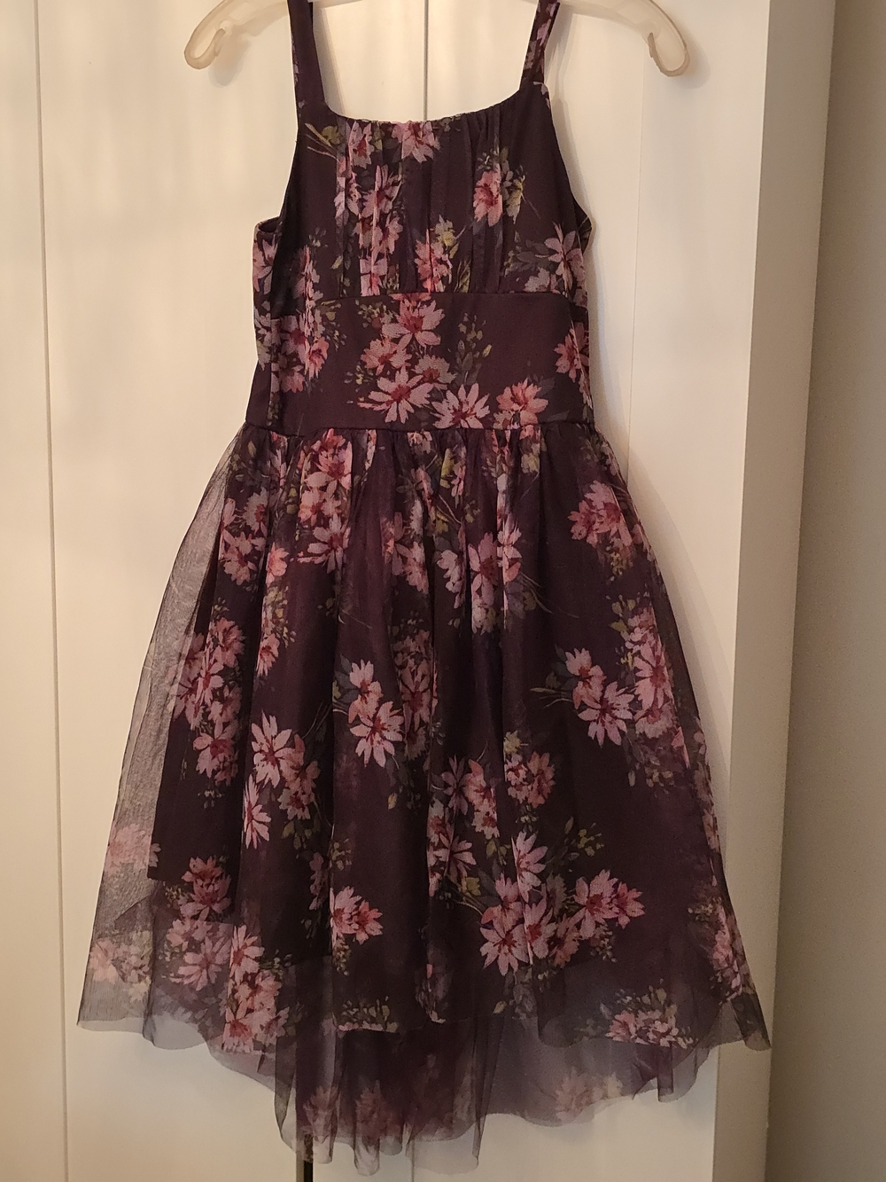 Zhenzi Plum Floral Tulle Party Dress with Pink Blossoms